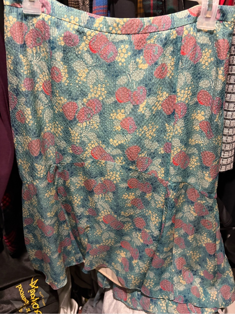 Marc Jacobs Teal Floral Print Skirt with Pink & Cream Accents